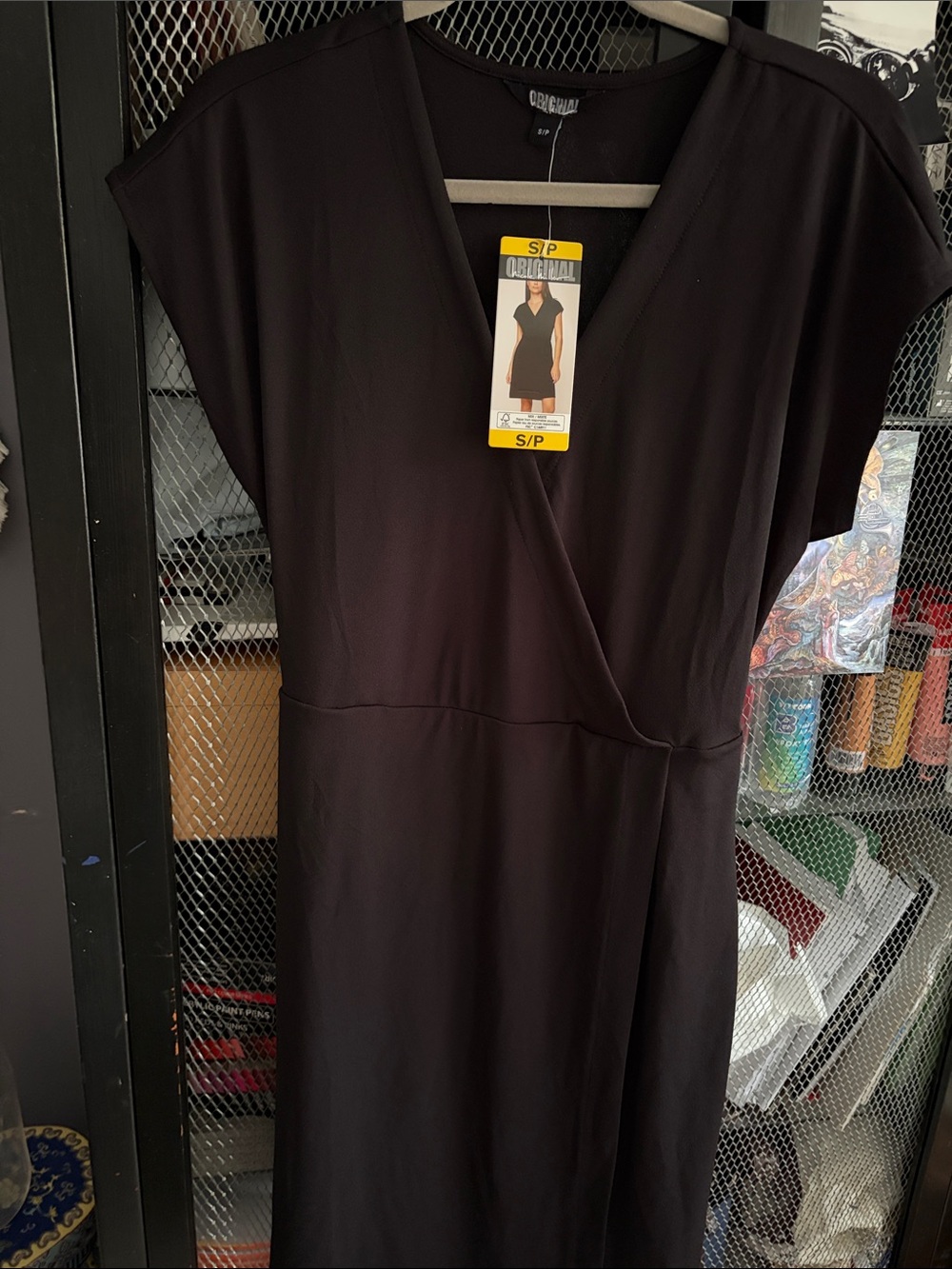 Nicole Miller Black Wrap-Front Midi Dress